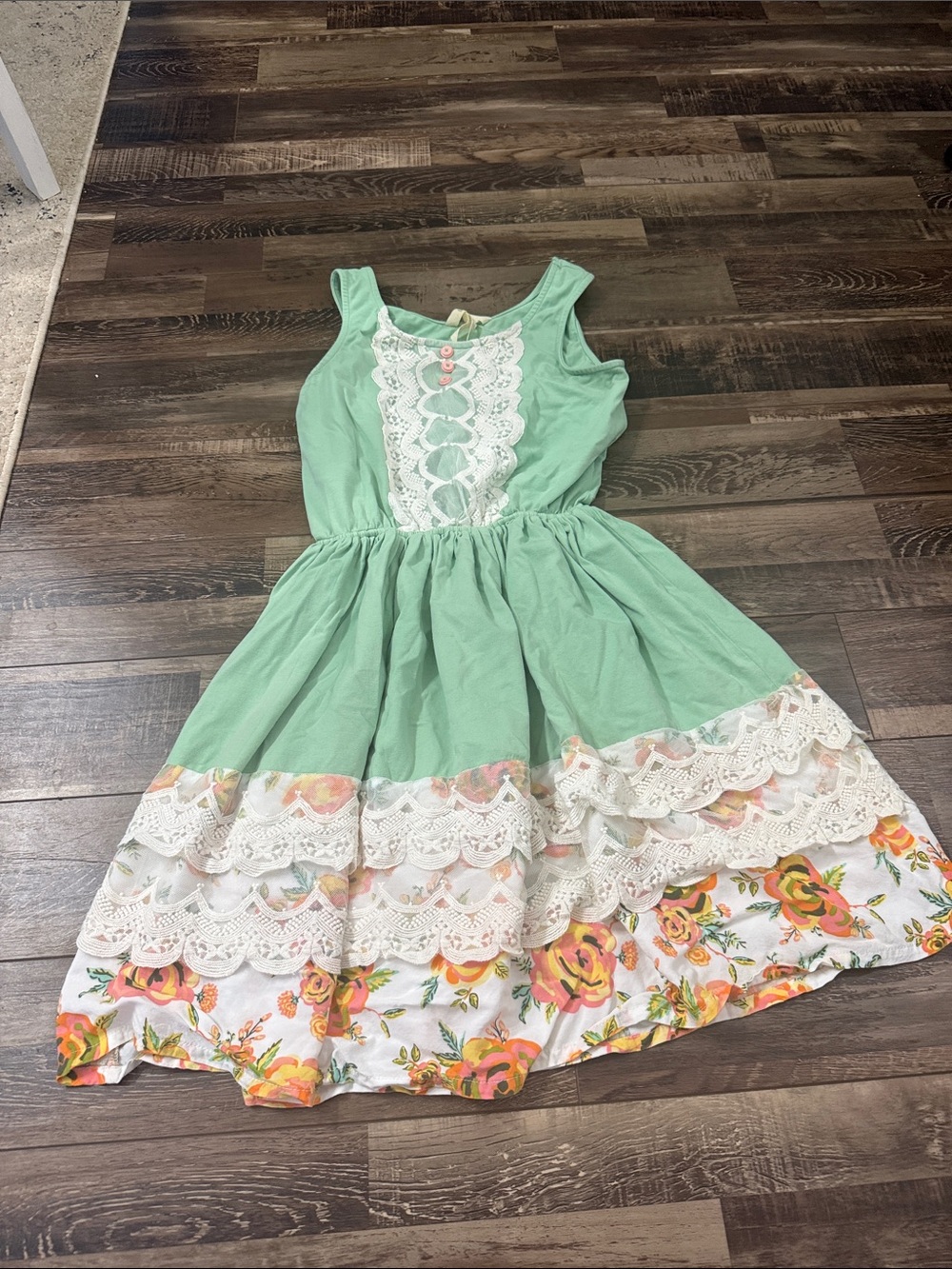 Matilda Jane Seafoam Lace-Trim Floral Tiered Sundress
